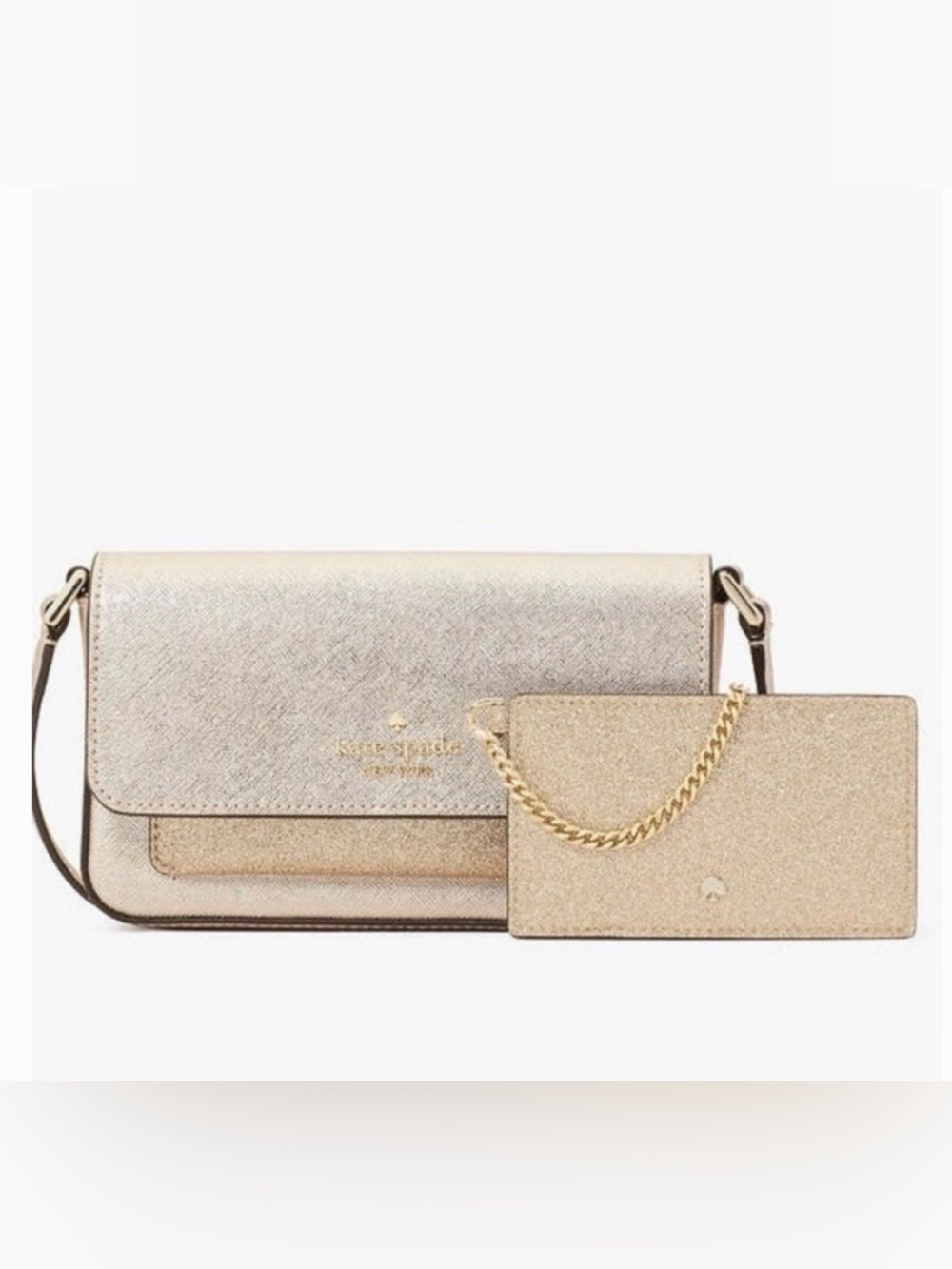 NWT Kate Spade Glimmer Boxed Crossbody Duo in Gold Glitter KE451 - Picture 2 of 11